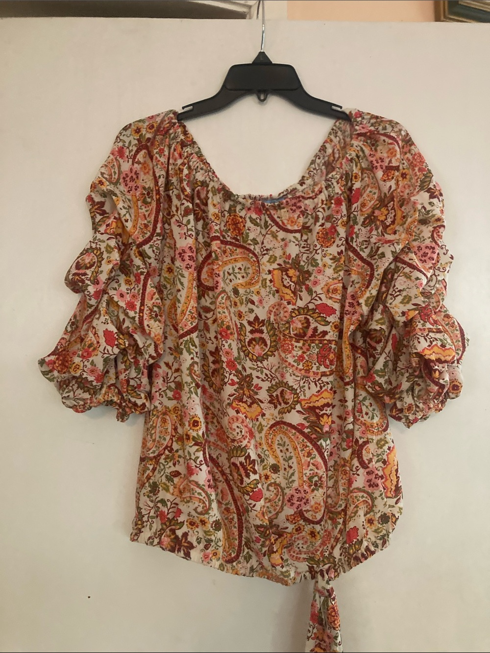 CeCe  Multi Paisley Ruffle-Sleeve Peasant Blouse